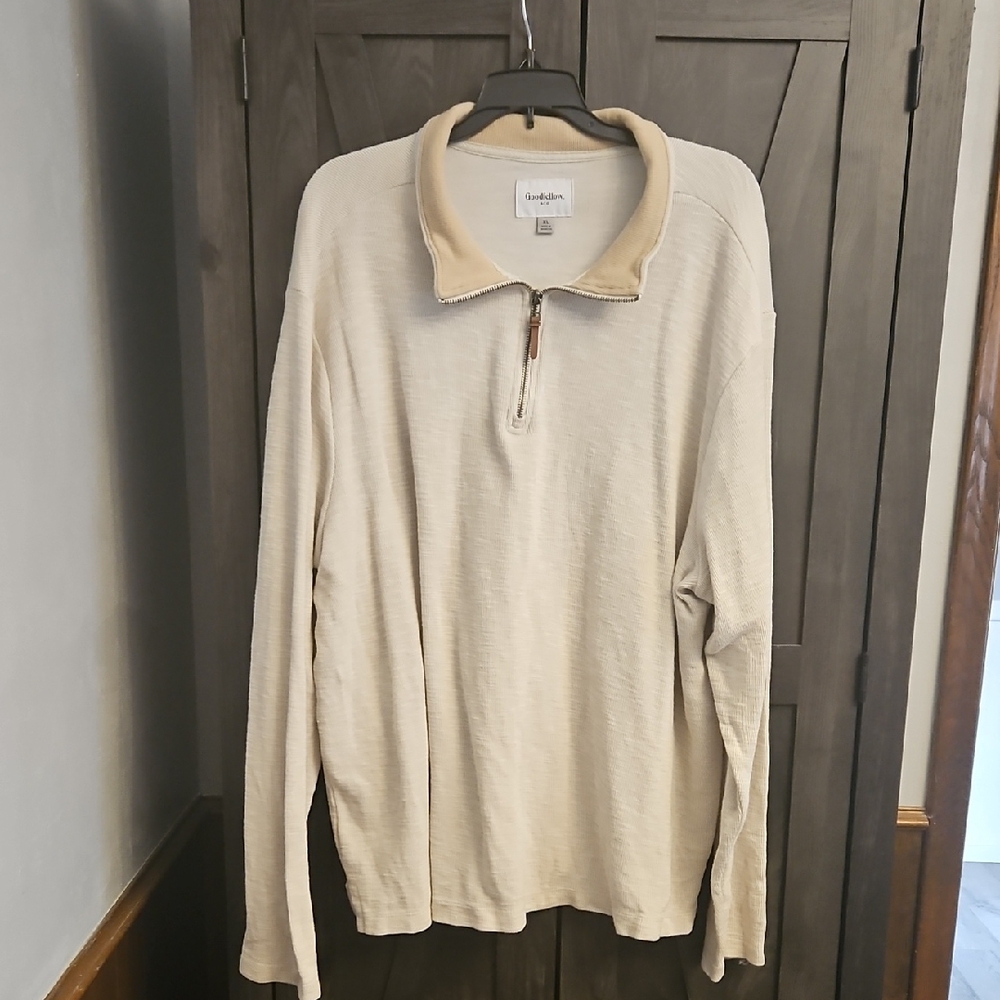 Goodfellow & Co Cream Long-Sleeve Quarter-Zip Pullover with Tan Collar